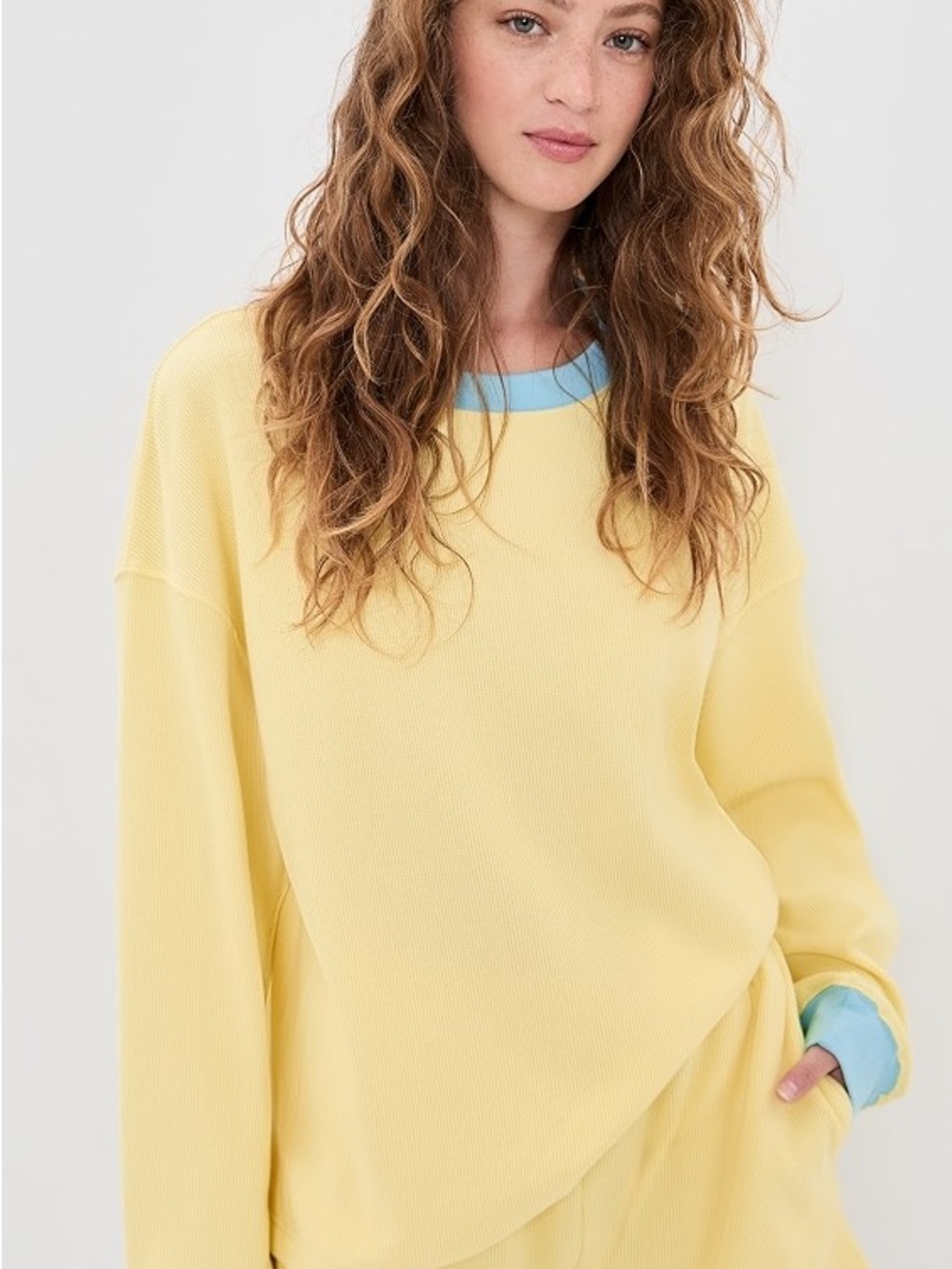 Daily Drills x Shopbop oversized thermal top in lemonade with Malibu trim